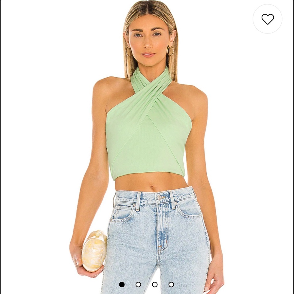 superdown Light Green Cross Halter Crop Top